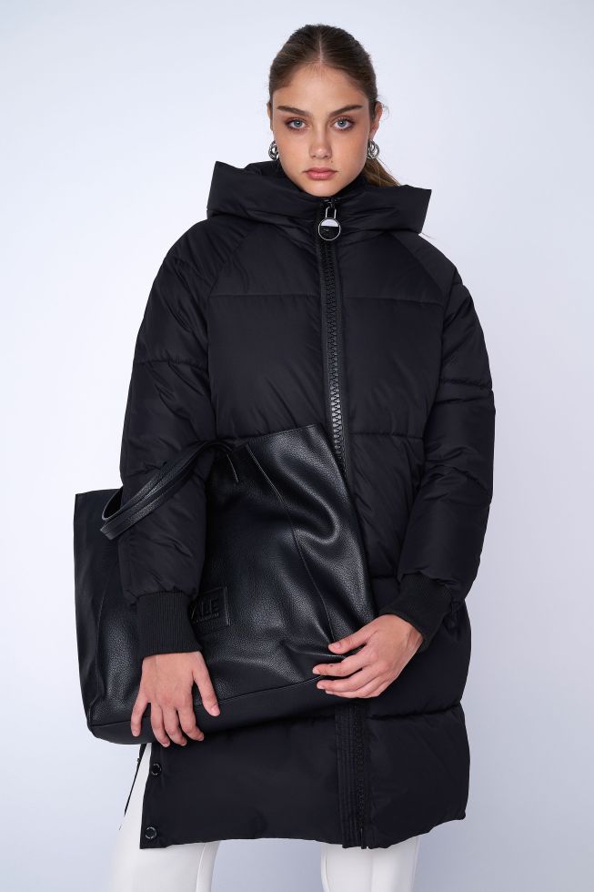 Black maxi hooded puffer hotsell