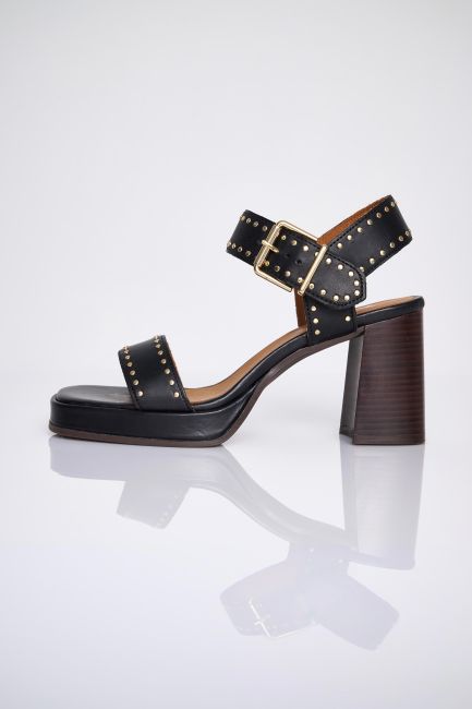 Leather studded sandals - Black
