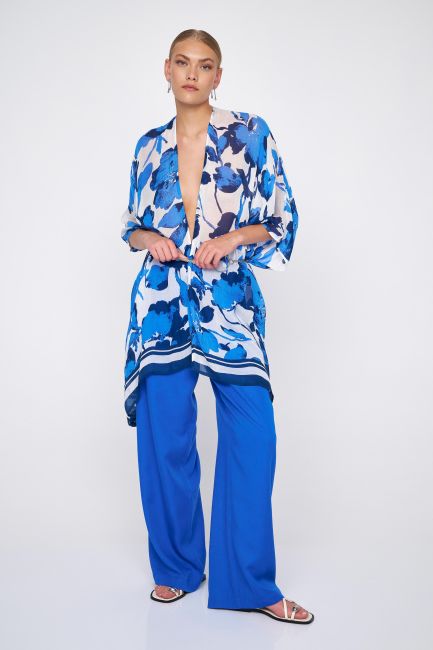 Kimono in abstract floral - Blue
