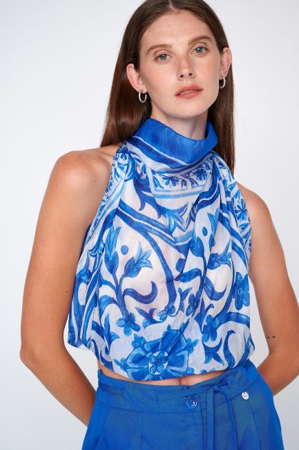 Printed silk scarf - Blue