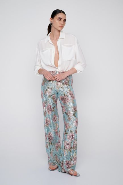 Floral-print sequin-embellished trousers - Multicolor