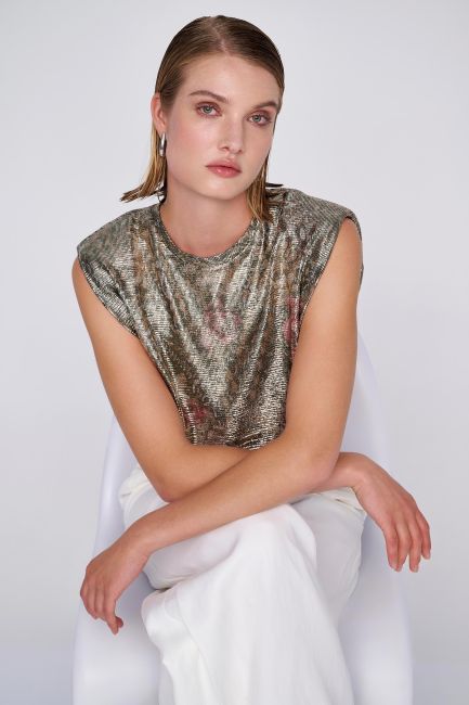Shiny-effect sleeveless blouse - Multicolor
