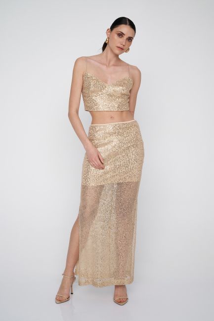 Sequin-embellished maxi skirt - Gold