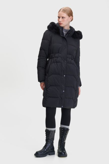 Μπουφάν puffer με γούνινη κουκούλα - Black
