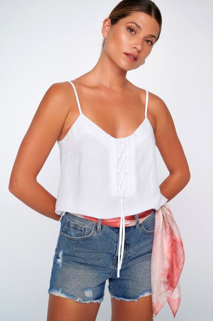 Lace-up strappy top - White