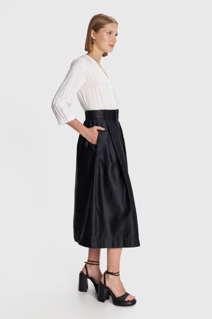 Elastic-waist midi skirt - Black