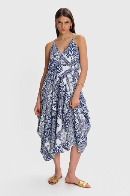 Asymmetrical printed dress - Blue