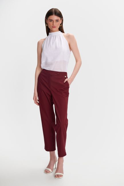 Plain straight-leg pants - Burgundy