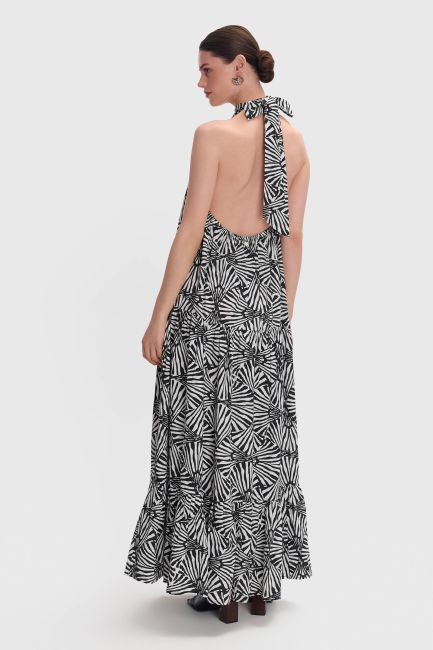 Printed maxi dress with neck tie - Multicolor
