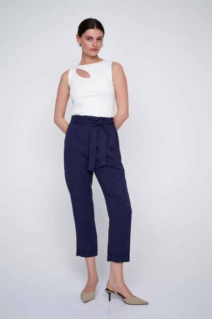 Elastic waist lyocell trousers - Blue