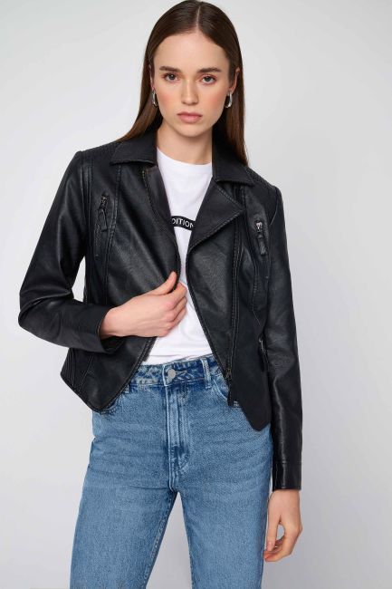 Leather-effect jacket - Black