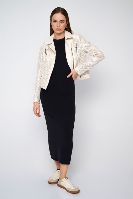 Leather-look perforated jacket - Off white