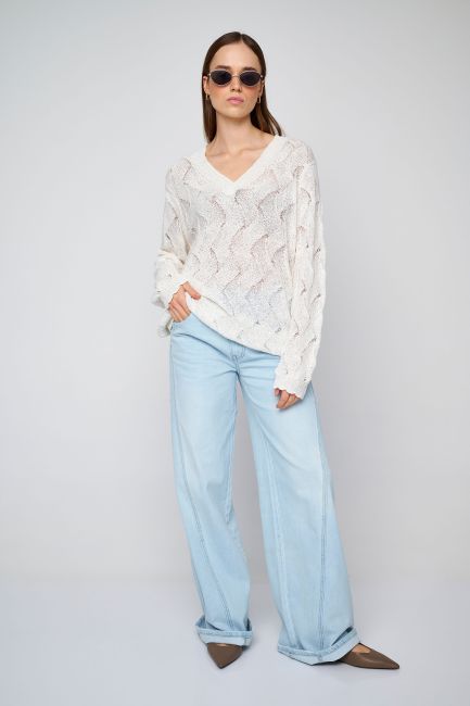 Perforated knit blouse - Off white