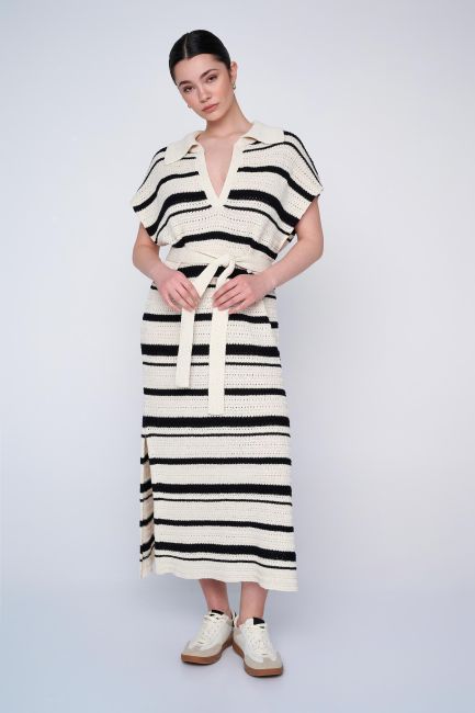 Maxi knit striped dress - Natural