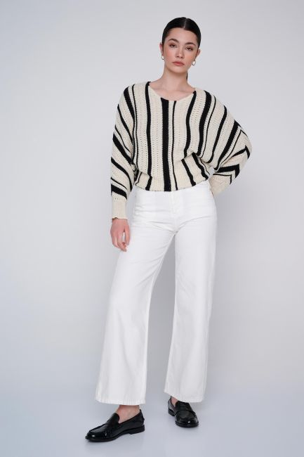 Striped knit blouse - Natural