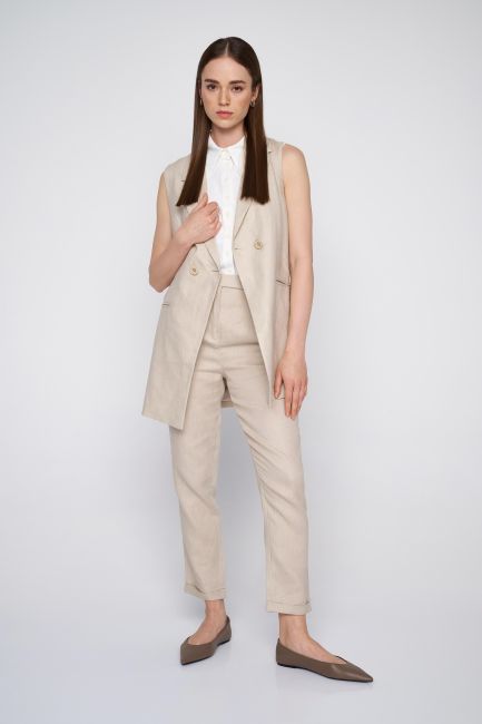 Linen pleated trousers - Natural