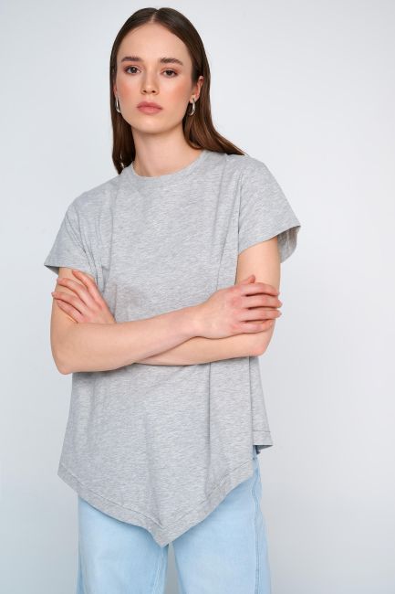 Back-slit blouse - Grey melange