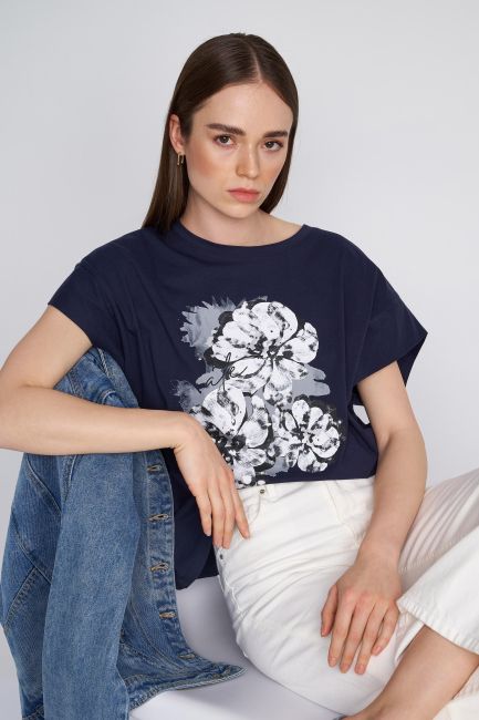Μπλούζα με φλοράλ print - Indigo