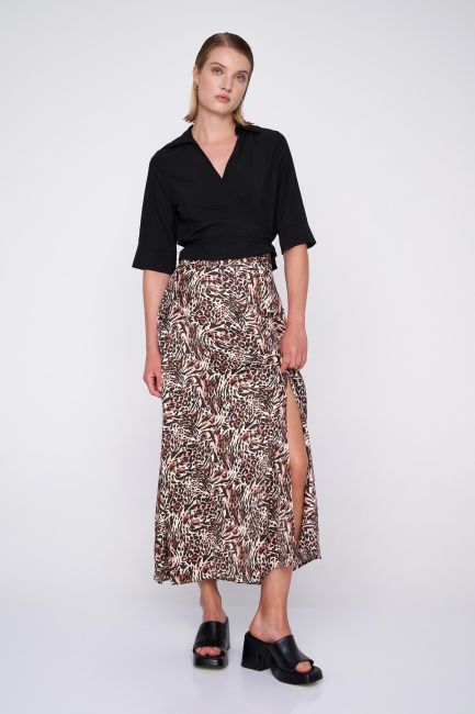 Animal-print skirt in satin texture - Multicolor