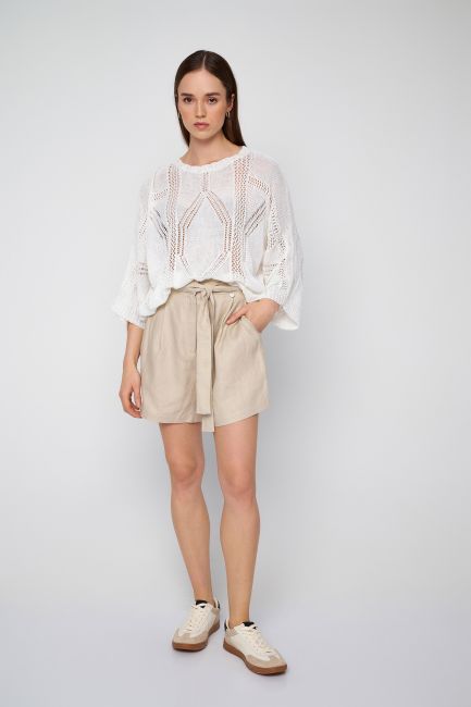 Knit blouse in perforated knit - White