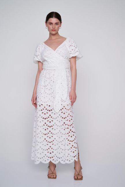 Φόρεμα μακρύ με broderie - White