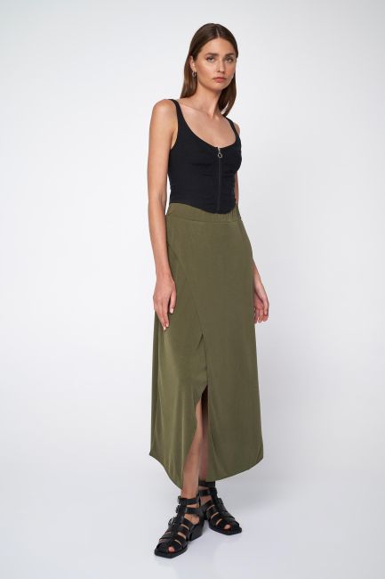 Maxi asymmetric skirt - Khaki