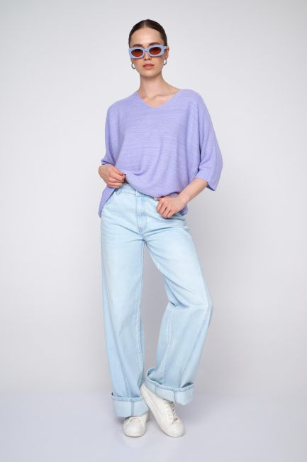 V-neck knitted blouse - Lilac